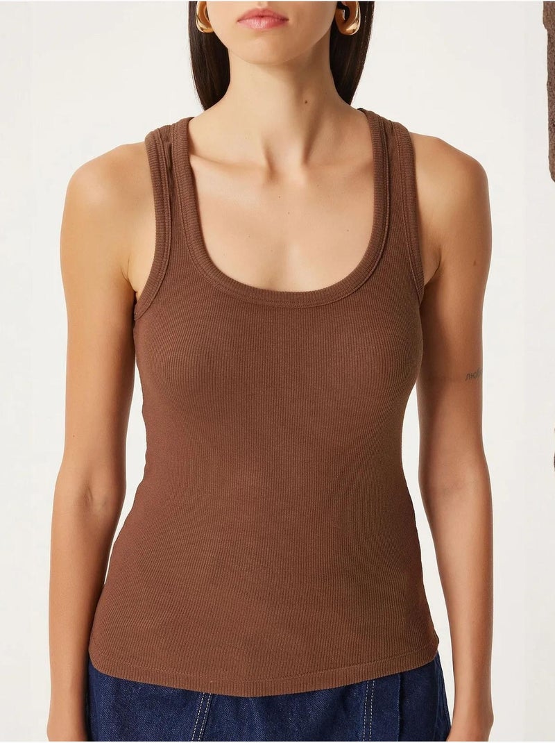 Camiseta de tirantes ajustada de punto con cuello en u, pack de 2 istanbul Marrón claro - Kiabi
