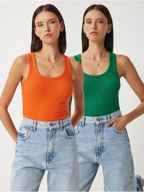 Camiseta de tirantes ajustada de punto con cuello en u, pack de 2 istanbul - Kiabi