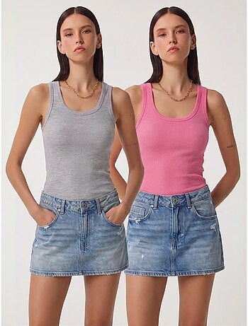 Camiseta de tirantes ajustada de punto con cuello en u, pack de 2 istanbul