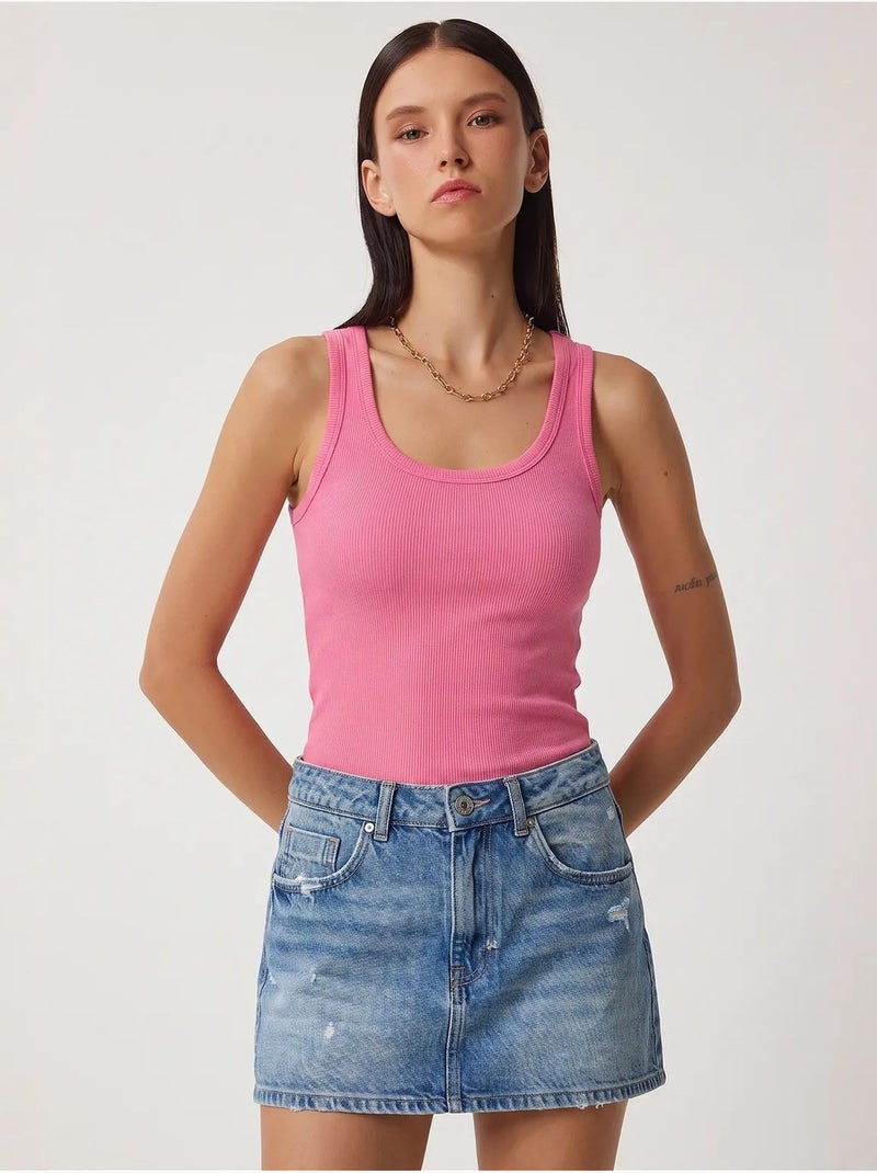 Camiseta de tirantes ajustada de punto con cuello en u, pack de 2 istanbul Rosa fluo/Solinotes - Kiabi