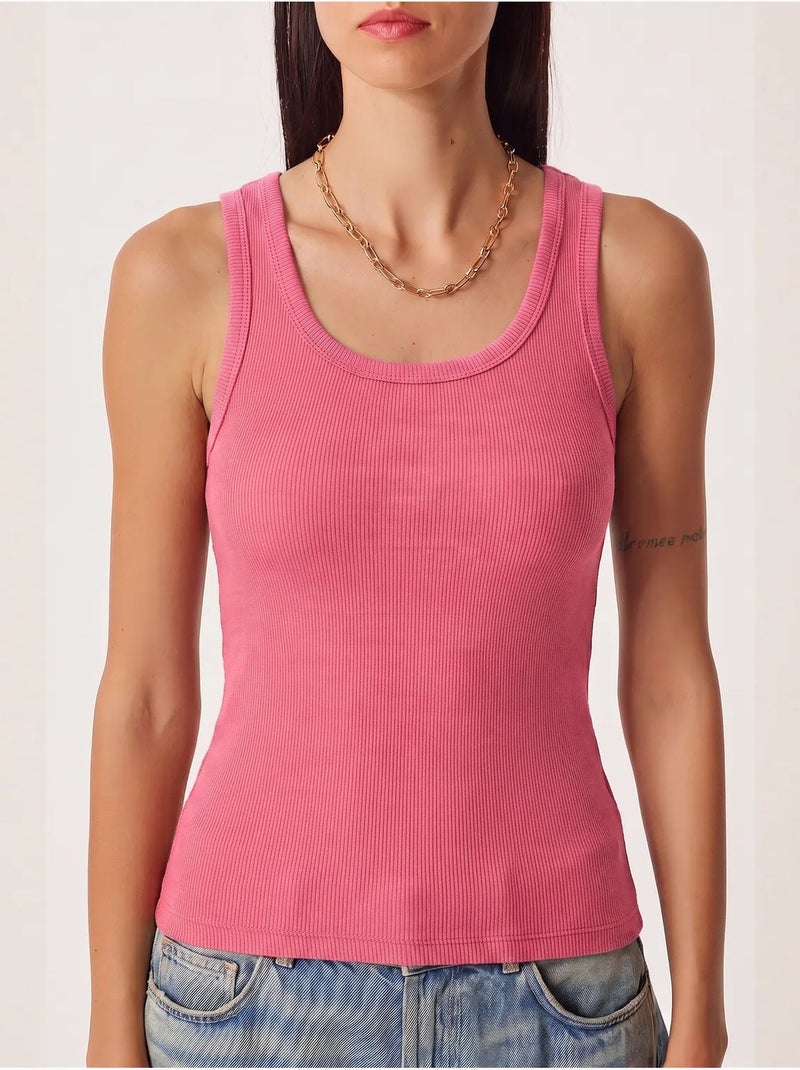 Camiseta de tirantes ajustada de punto con cuello en u, pack de 2 istanbul Rosa fluo/Solinotes - Kiabi