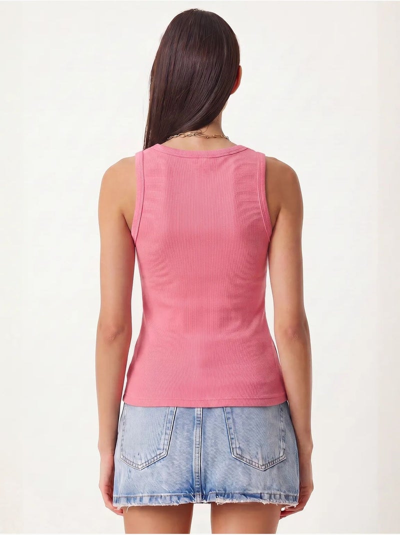 Camiseta de tirantes ajustada de punto con cuello en u, pack de 2 istanbul Rosa fluo/Solinotes - Kiabi