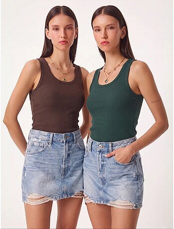 Camiseta de tirantes ajustada de punto con cuello en u, pack de 2 istanbul