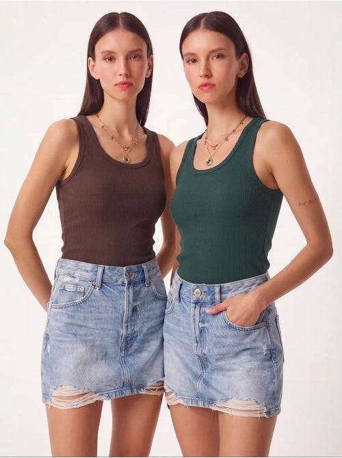 Camiseta de tirantes ajustada de punto con cuello en u, pack de 2 istanbul - Kiabi
