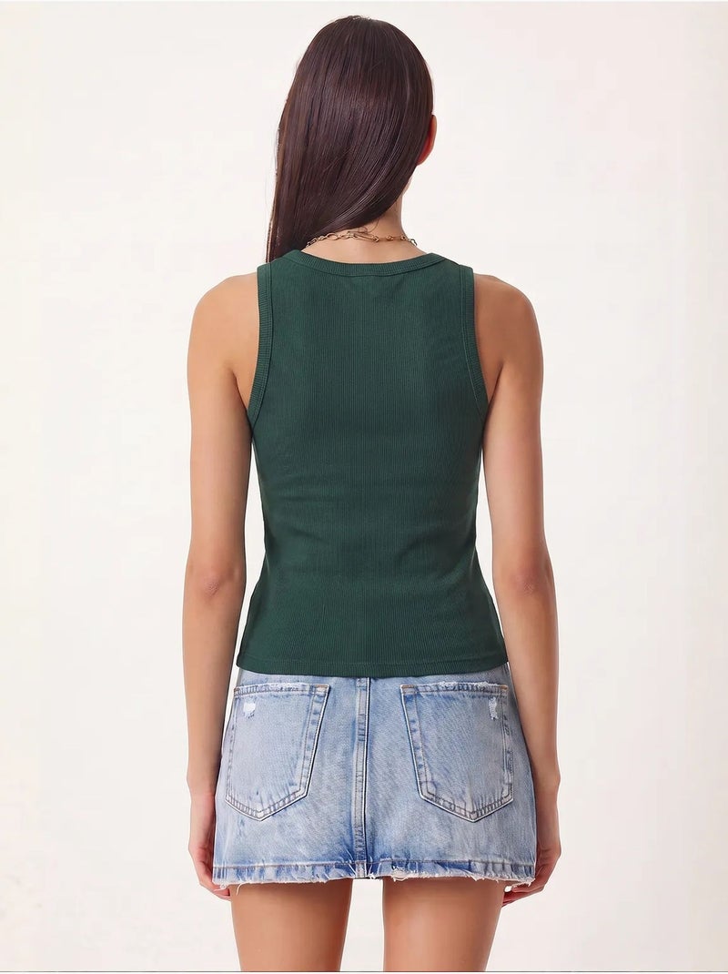 Camiseta de tirantes ajustada de punto con cuello en u, pack de 2 istanbul Verde oscuro - Kiabi