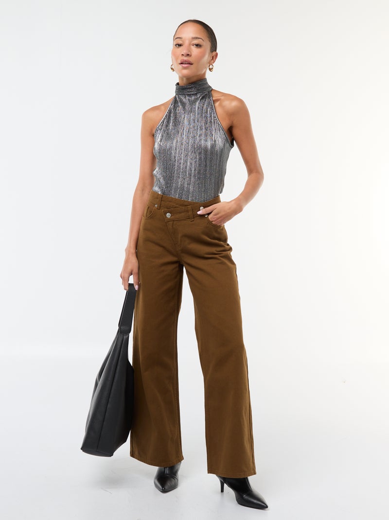 Camiseta de tirantes americana en punto plisado Gris - Kiabi