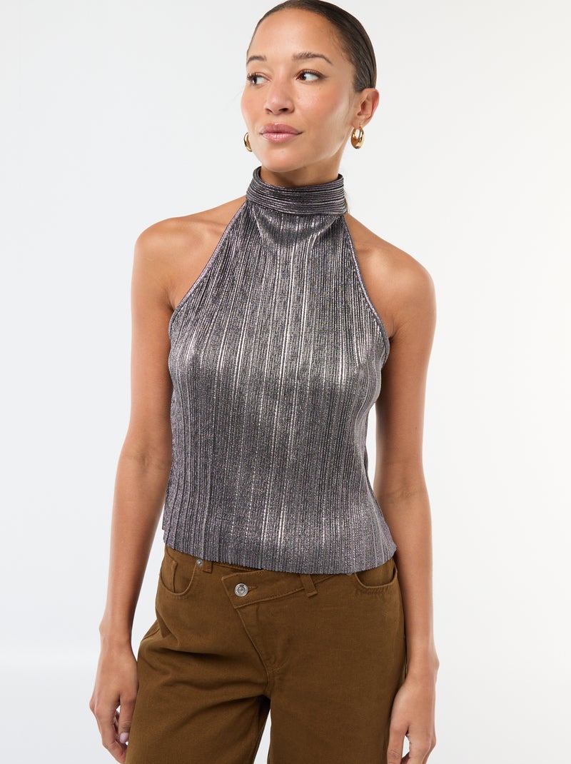 Camiseta de tirantes americana en punto plisado Gris - Kiabi