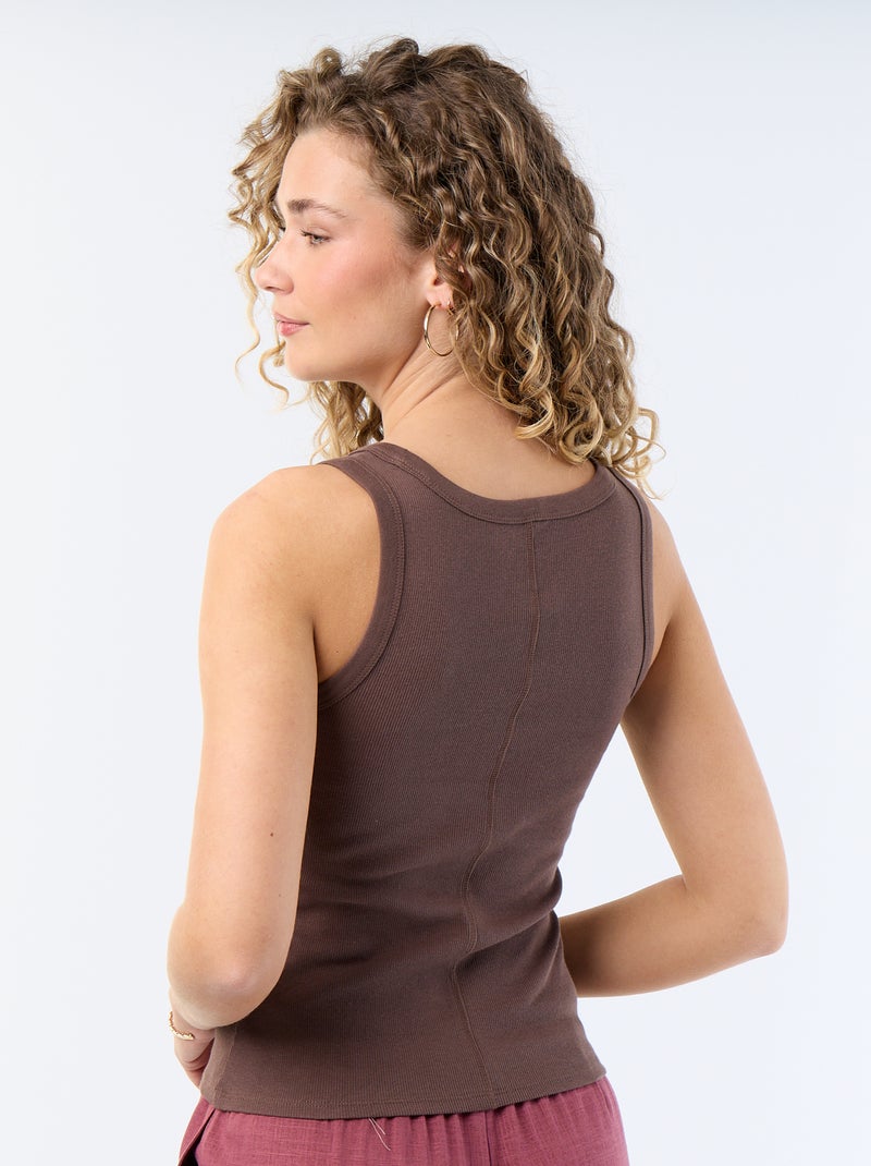 Camiseta de tirantes básica de canalé Marron - Kiabi