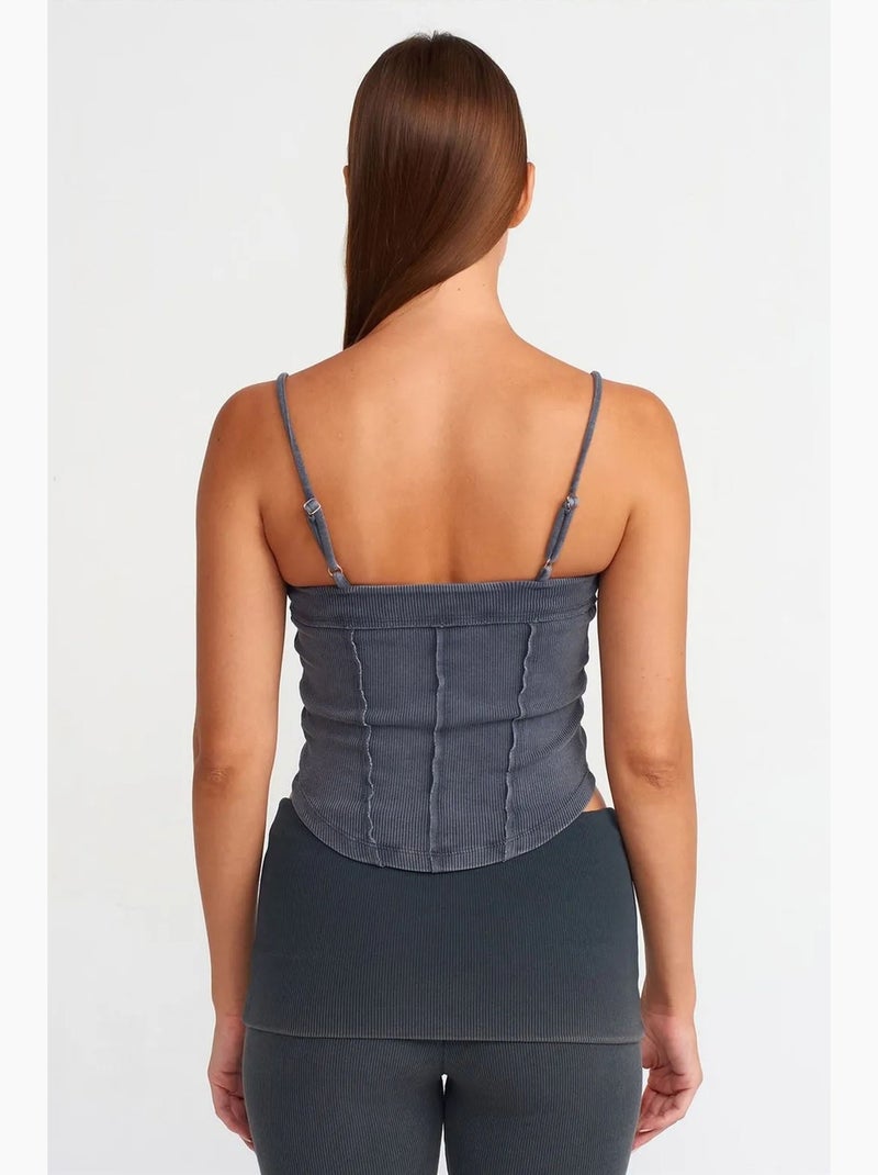 Camiseta de tirantes canalé escote cuadrado corta dilvin Gris negro - Kiabi