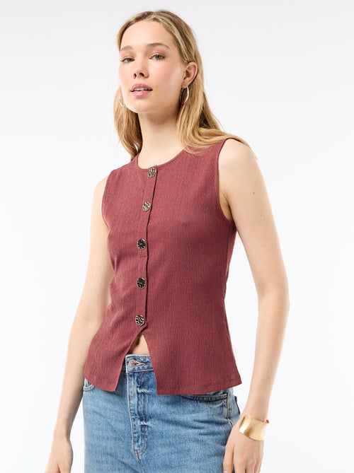Camiseta de tirantes con abertura de botones dorados martillados - Kiabi
