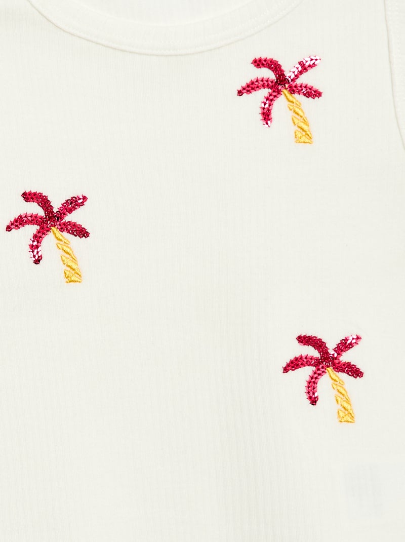 Camiseta de tirantes con bordados fantasía Blanco - Kiabi
