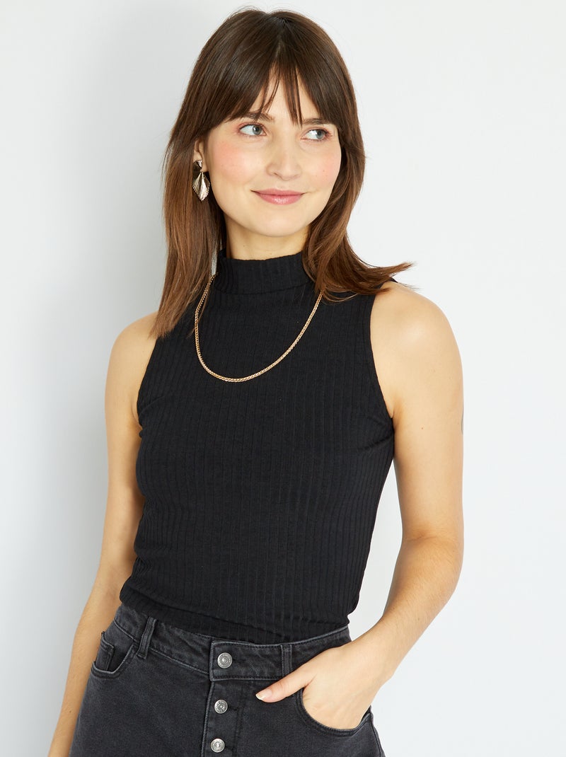 Camiseta de tirantes con cuello alto Negro - Kiabi
