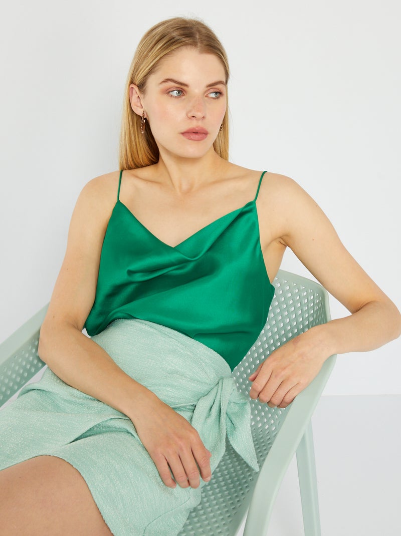 Camiseta de tirantes con cuello drapeado Verde - Kiabi