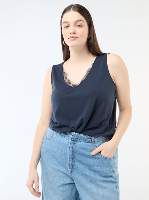 Camiseta de tirantes con cuello en pico y encaje - Kiabi