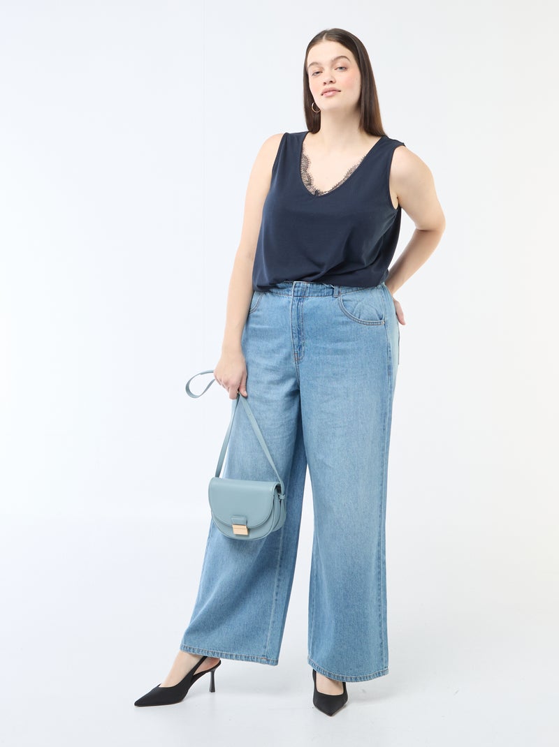 Camiseta de tirantes con cuello en pico y encaje Azul - Kiabi