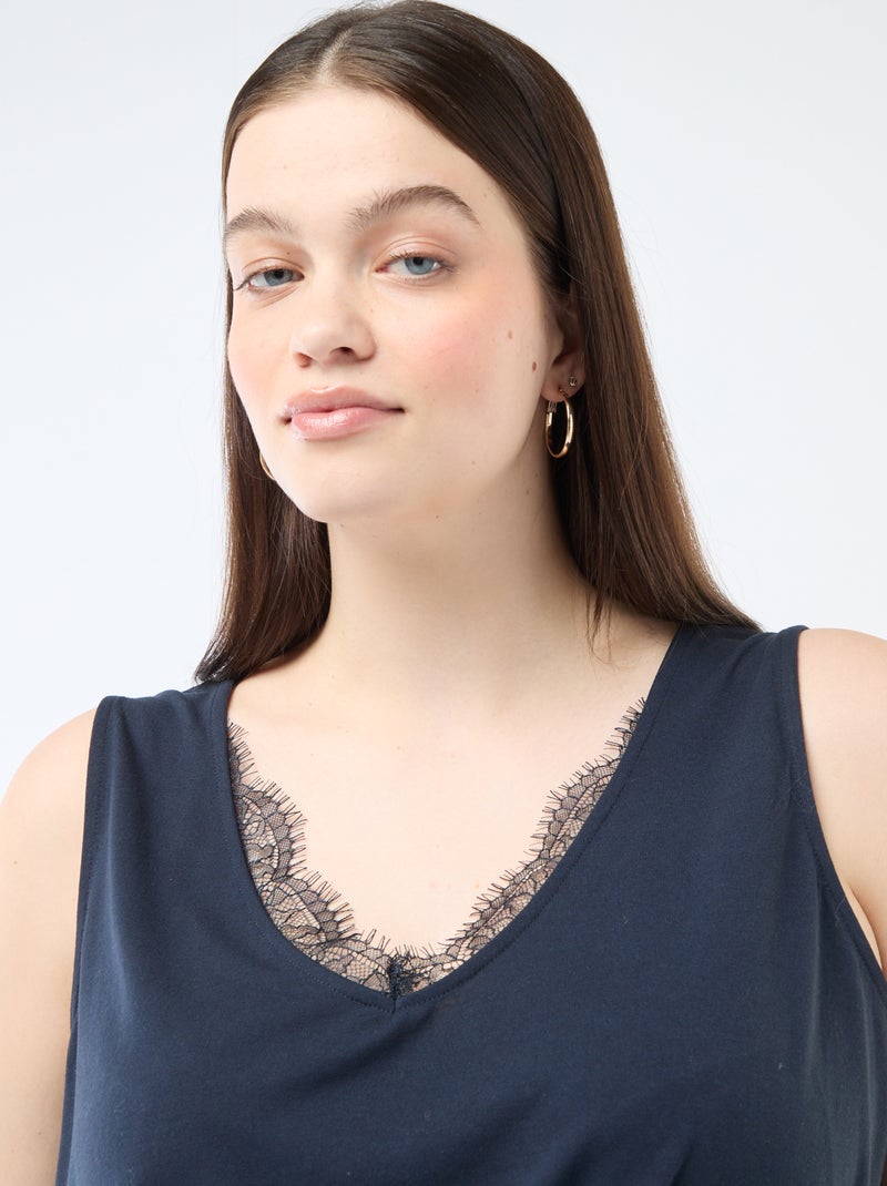Camiseta de tirantes con cuello en pico y encaje Azul - Kiabi