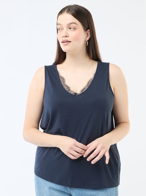 Camiseta de tirantes con cuello en pico y encaje - Kiabi
