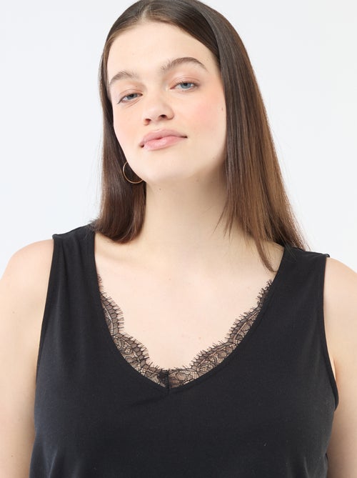 Camiseta de tirantes con cuello en pico y encaje - Kiabi