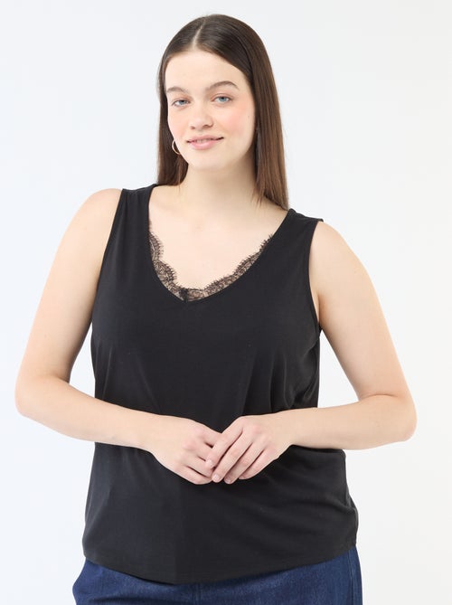 Camiseta de tirantes con cuello en pico y encaje - Kiabi