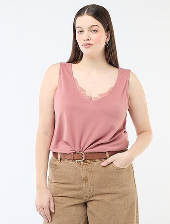 Camiseta de tirantes con cuello en pico y encaje