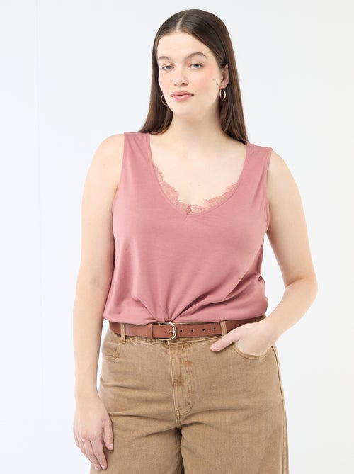 Camiseta de tirantes con cuello en pico y encaje - Kiabi