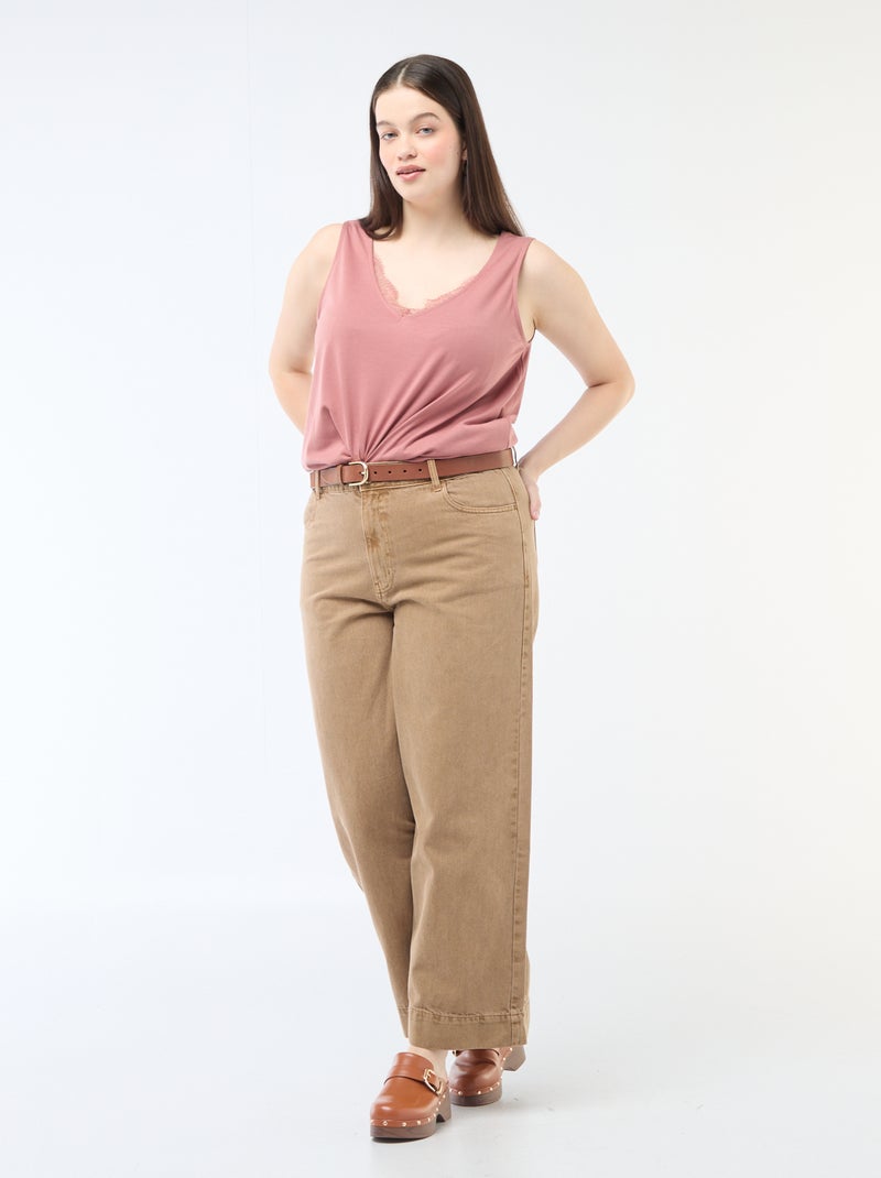Camiseta de tirantes con cuello en pico y encaje Rosa - Kiabi