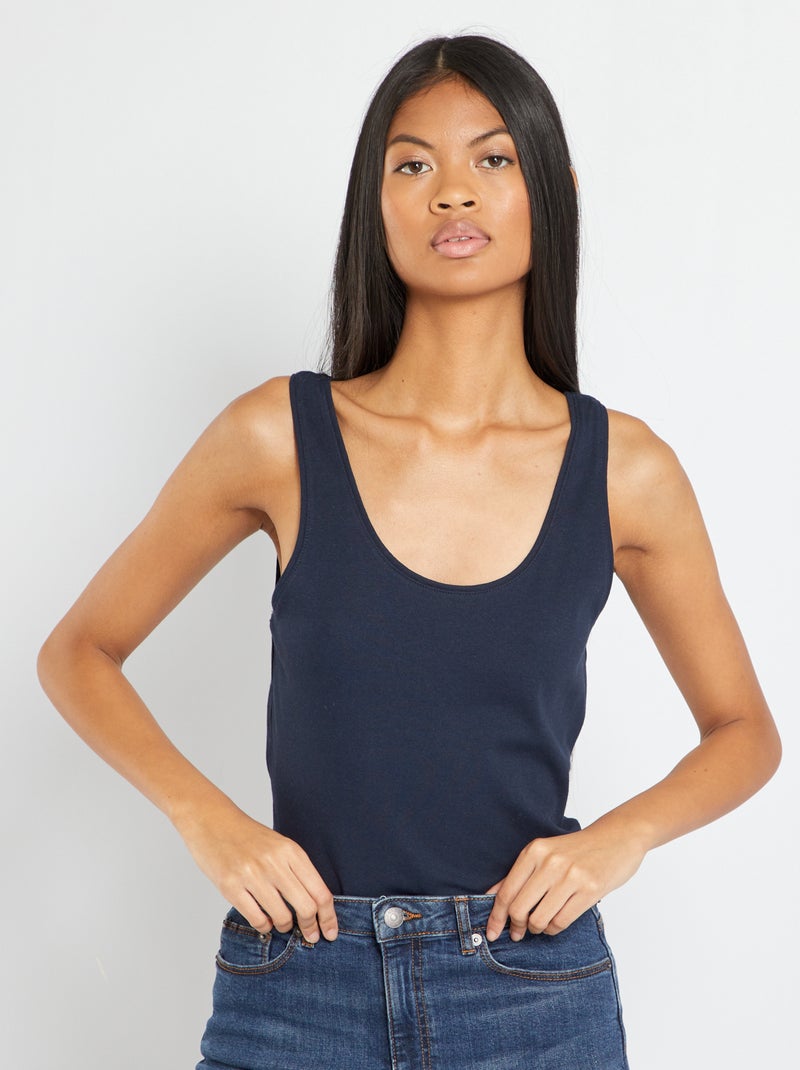 Camiseta de tirantes con cuello en U azul - Kiabi