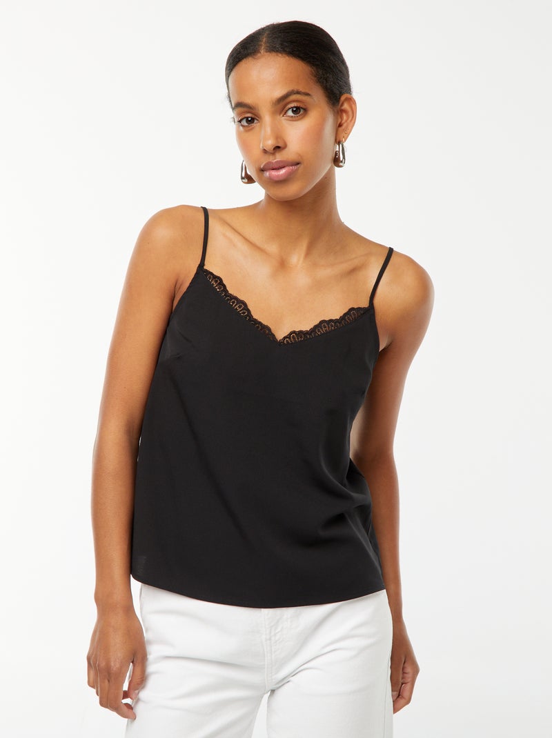 Camiseta de tirantes con encaje en el cuello negro - Kiabi