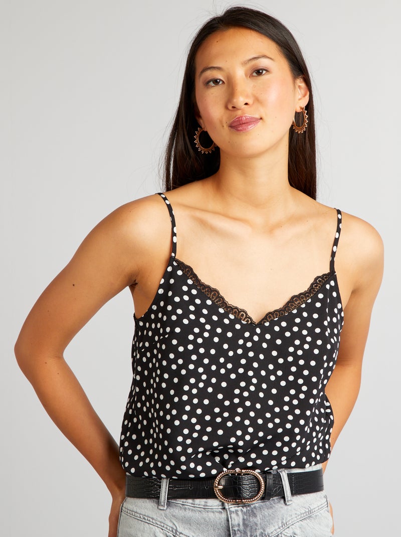 Camiseta de tirantes con encaje NEGRO - Kiabi