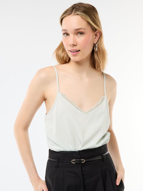 Camiseta de tirantes con tirantes finos ajustables y cuello de encaje - Kiabi