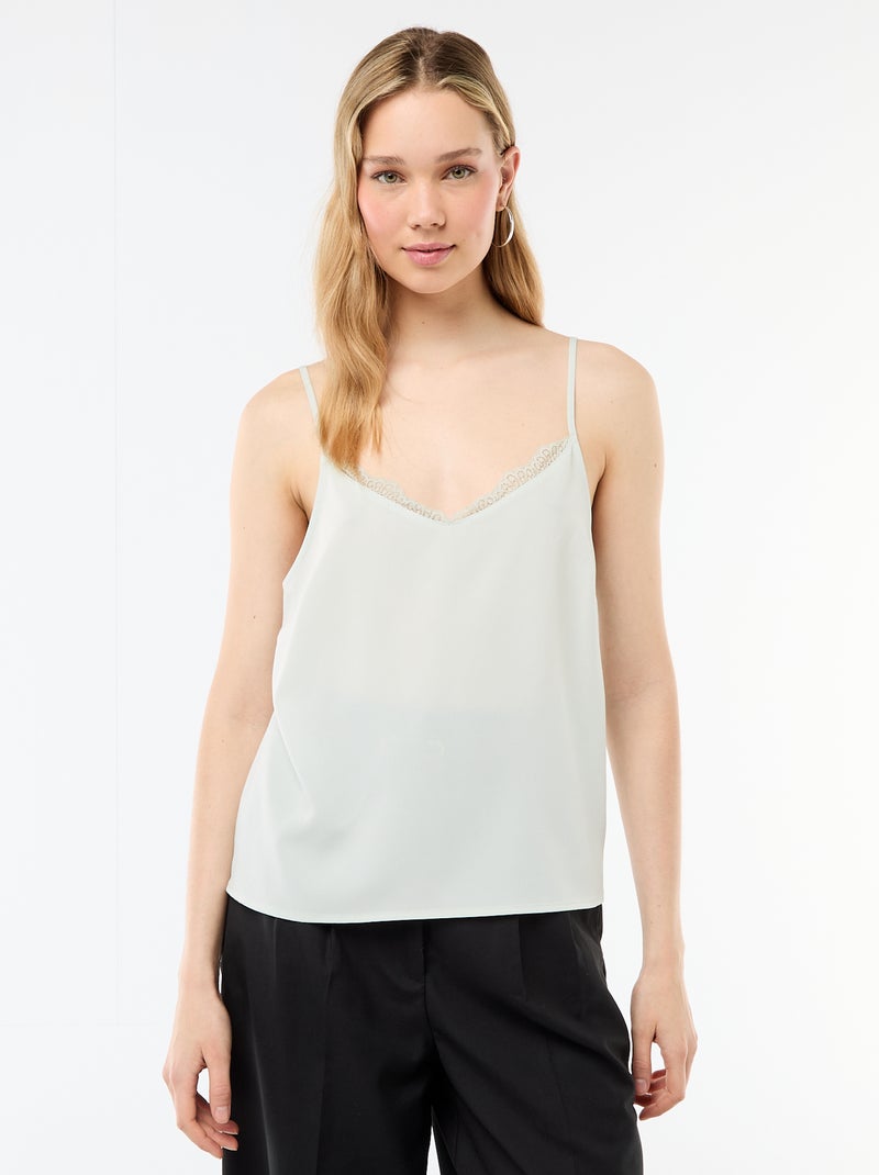 Camiseta de tirantes con tirantes finos ajustables y cuello de encaje Azul - Kiabi
