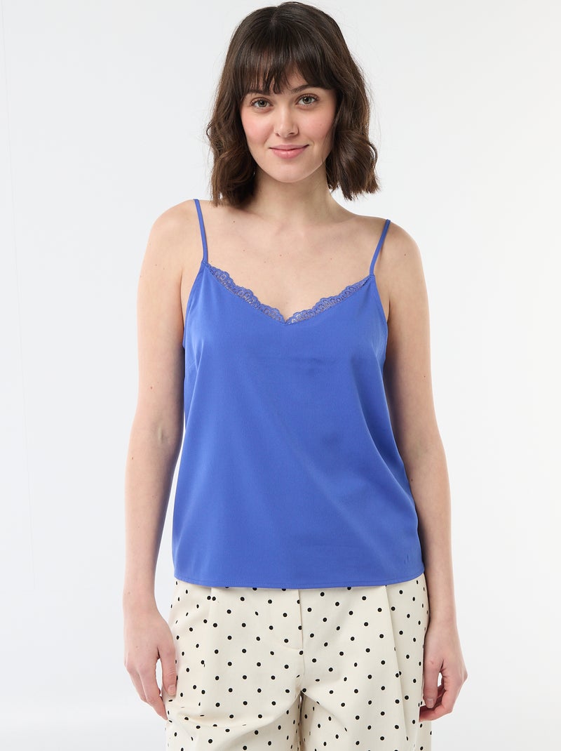 Camiseta de tirantes con tirantes finos ajustables y cuello de encaje Azul - Kiabi