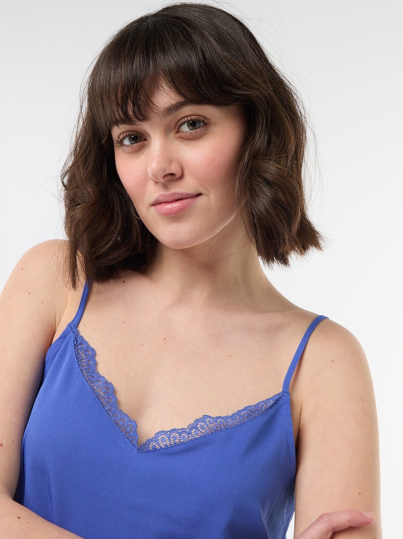 Camiseta de tirantes con tirantes finos ajustables y cuello de encaje Azul - Kiabi