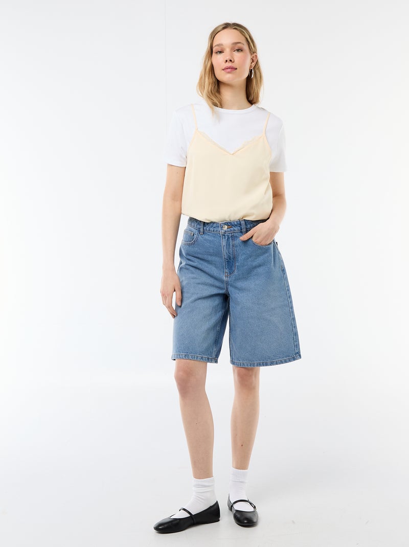Camiseta de tirantes con tirantes finos ajustables y cuello de encaje Beige - Kiabi