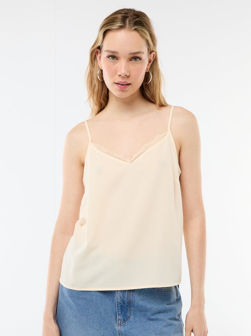 Camiseta de tirantes con tirantes finos ajustables y cuello de encaje - Kiabi