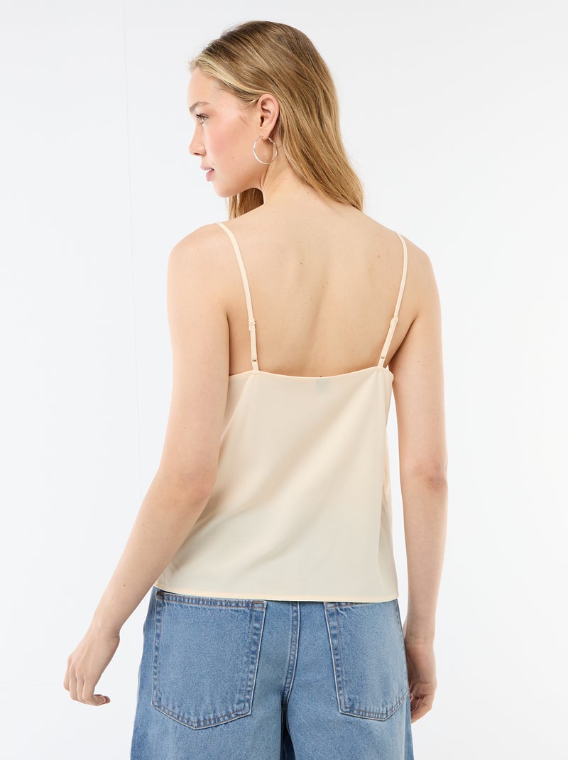 Camiseta de tirantes con tirantes finos ajustables y cuello de encaje Beige - Kiabi
