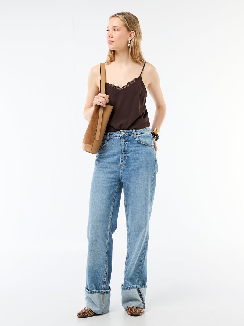 Camiseta de tirantes con tirantes finos ajustables y cuello de encaje Marron - Kiabi