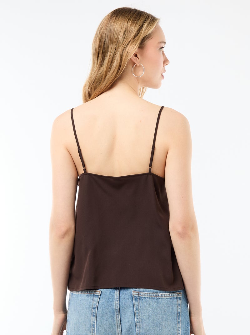 Camiseta de tirantes con tirantes finos ajustables y cuello de encaje Marron - Kiabi