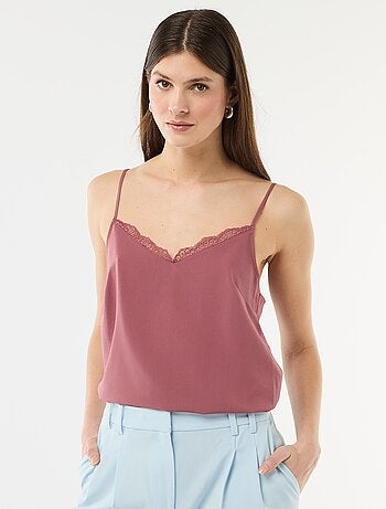 Camiseta de tirantes con tirantes finos ajustables y cuello de encaje