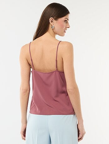 Camiseta de tirantes con tirantes finos ajustables y cuello de encaje