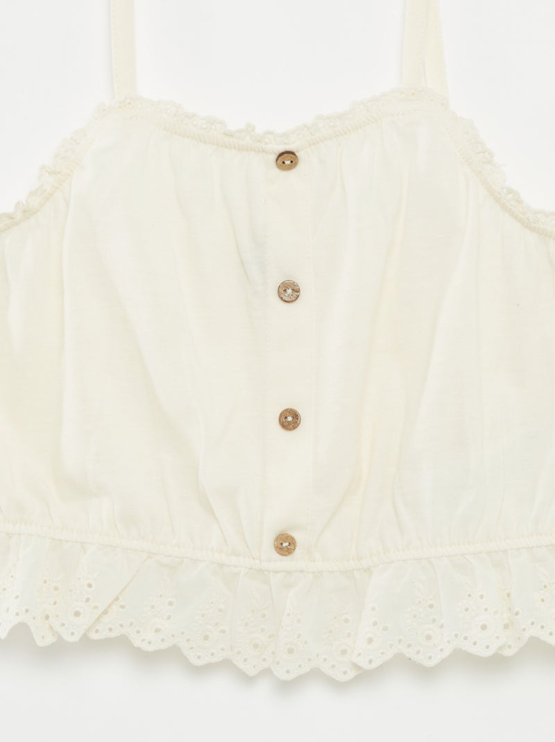 Camiseta de tirantes con volante de bordado inglés BLANCO - Kiabi