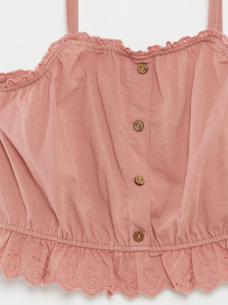 Camiseta de tirantes con volante de bordado inglés ROSA - Kiabi