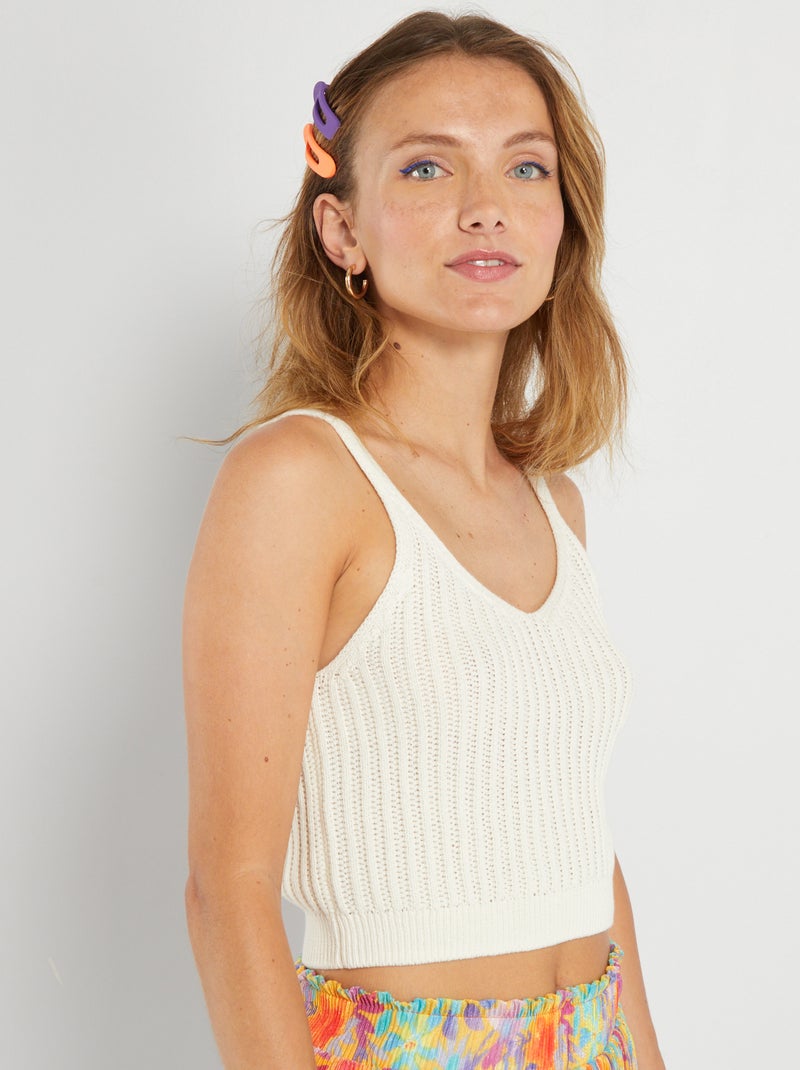 Camiseta de tirantes corta de punto croché BLANCO - Kiabi