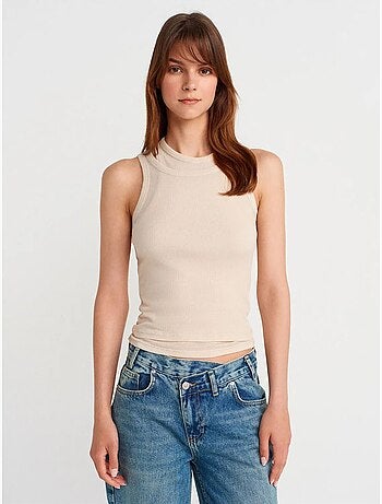 Camiseta de tirantes crop acanalada de algodón dilvin