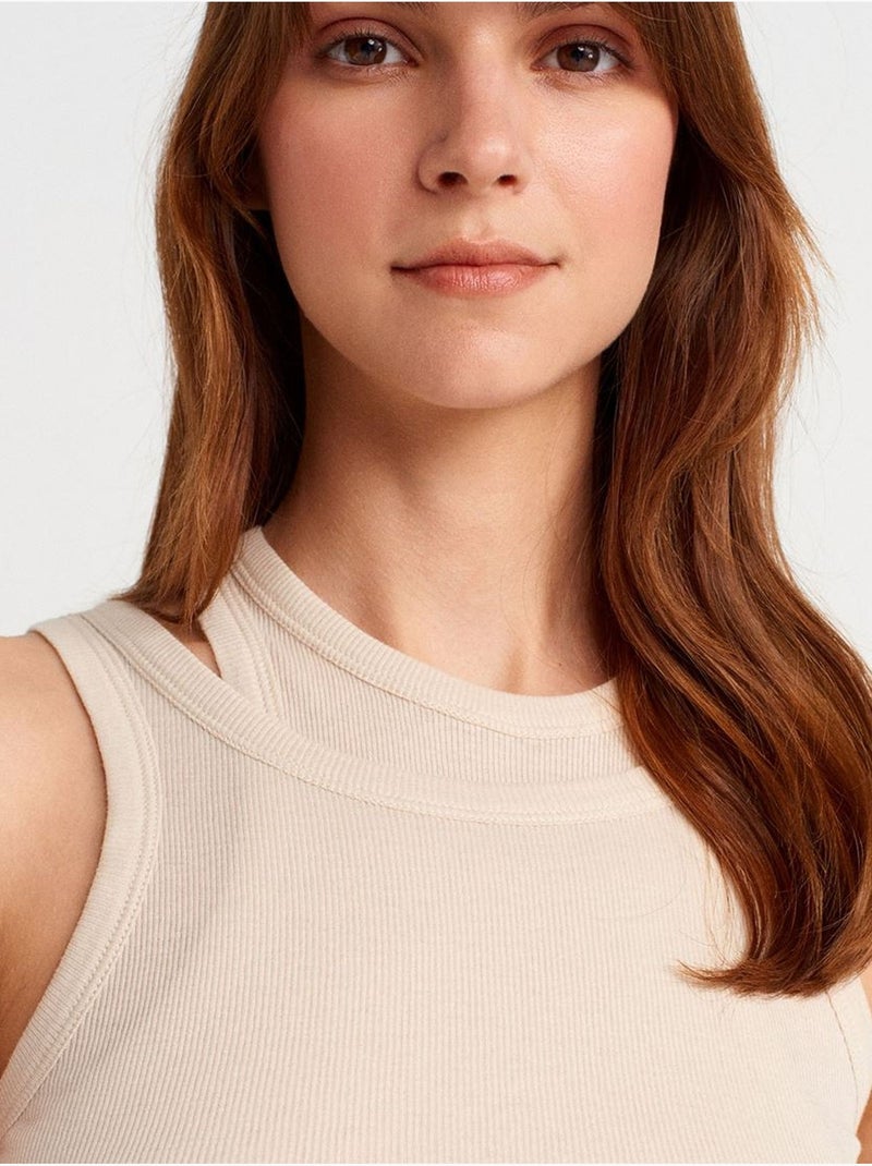 Camiseta de tirantes crop acanalada de algodón dilvin Beige arcilla - Kiabi