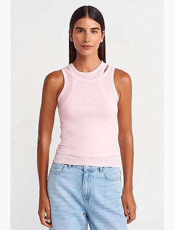 Camiseta de tirantes crop acanalada de algodón dilvin