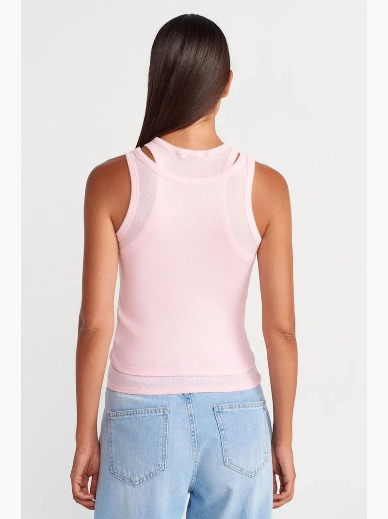 Camiseta de tirantes crop acanalada de algodón dilvin Rosa claro - Kiabi