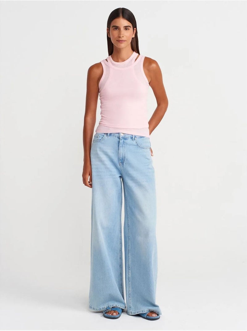 Camiseta de tirantes crop acanalada de algodón dilvin Rosa claro - Kiabi