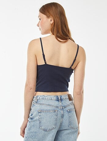 Camiseta de tirantes crop top de punto de canalé