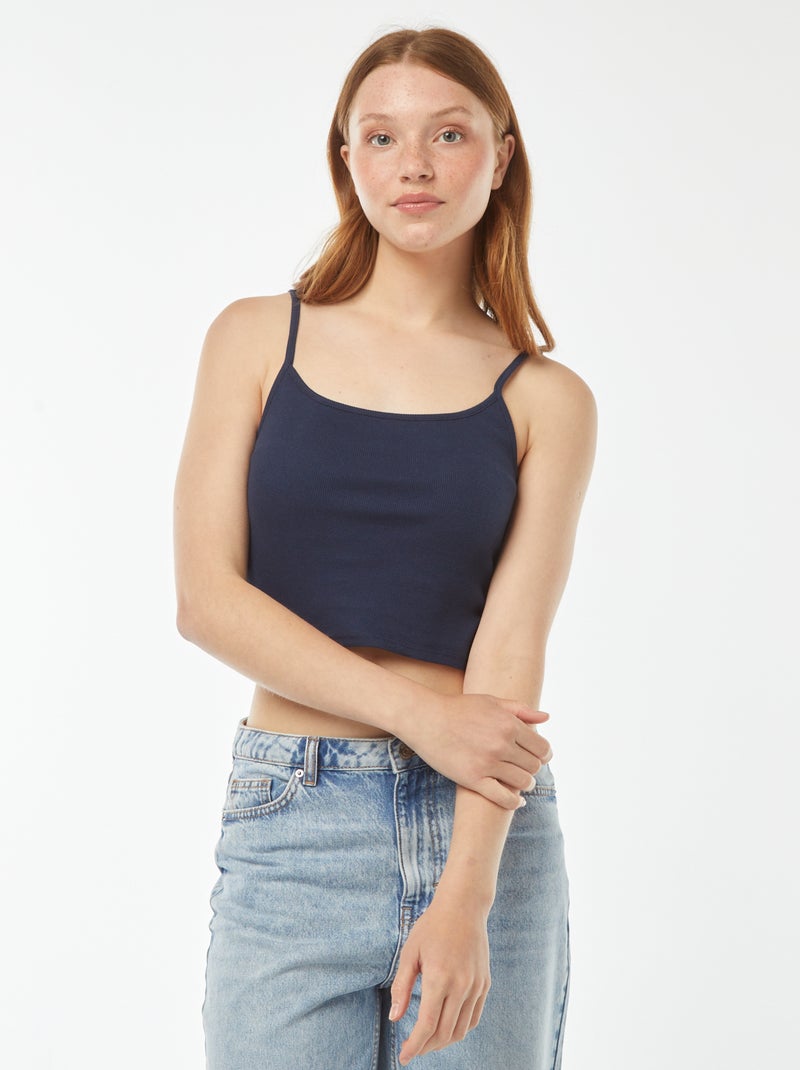 Camiseta de tirantes crop top de punto de canalé Azul - Kiabi